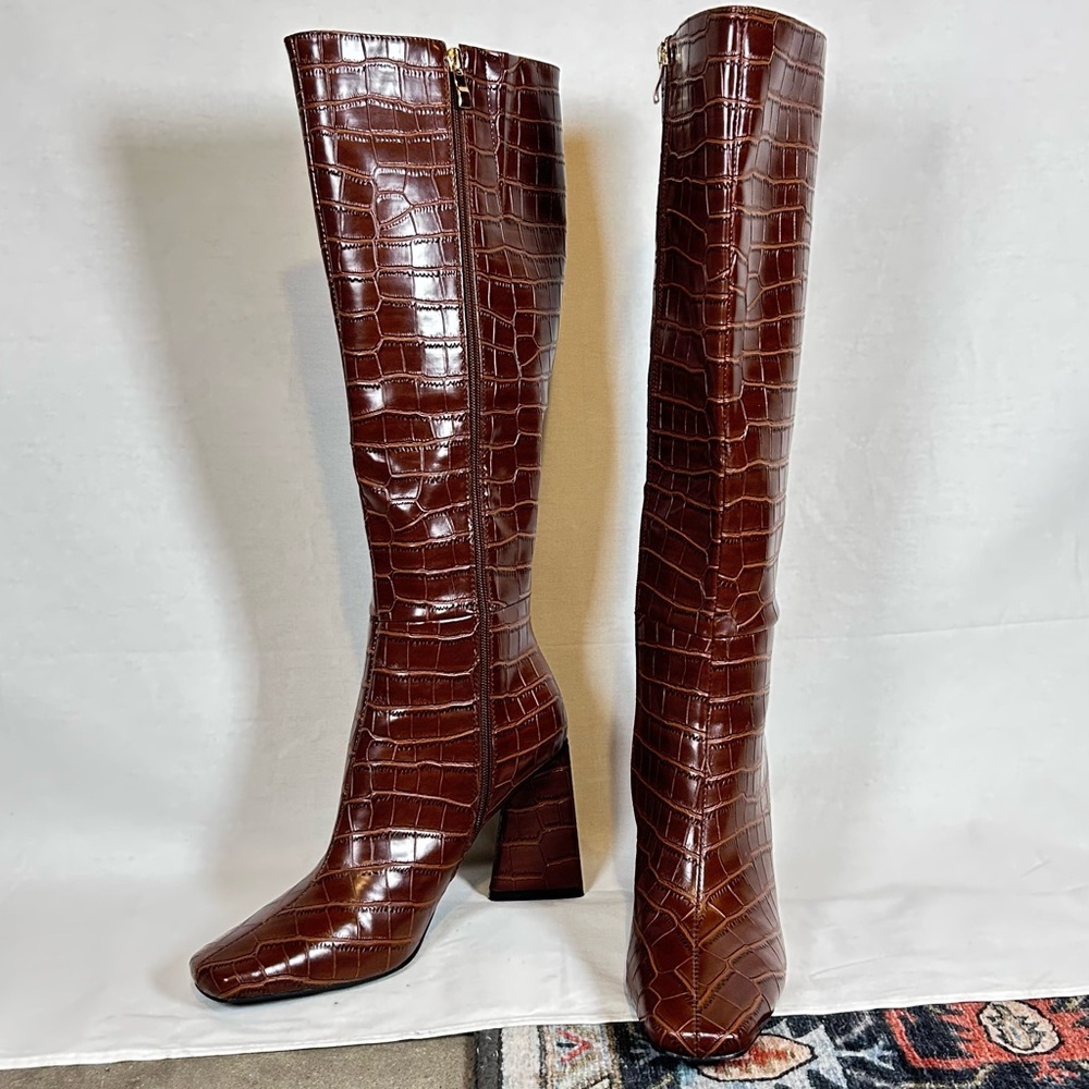 Billini Chocolate Croc Knee High Boots - Picture 2 of 6